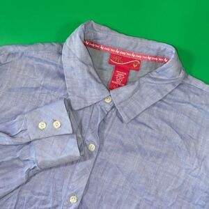 Lady Vesi Womens Button Down Long‎ Sleeve Shirt Blue Herringbone Sz L